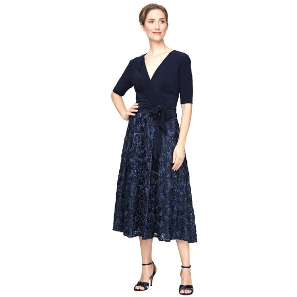 Alex Evenings Tea Length Dress with Rosette Detail 16P NWT - Picture 13 of 13